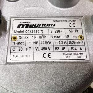 e5184a6219ebb66aacf3269948cdc86a ปั้มไดโว่ไฟฟ้า 1.5นิ้ว MAGNUM QDX8 18-0.75F 750W/220V